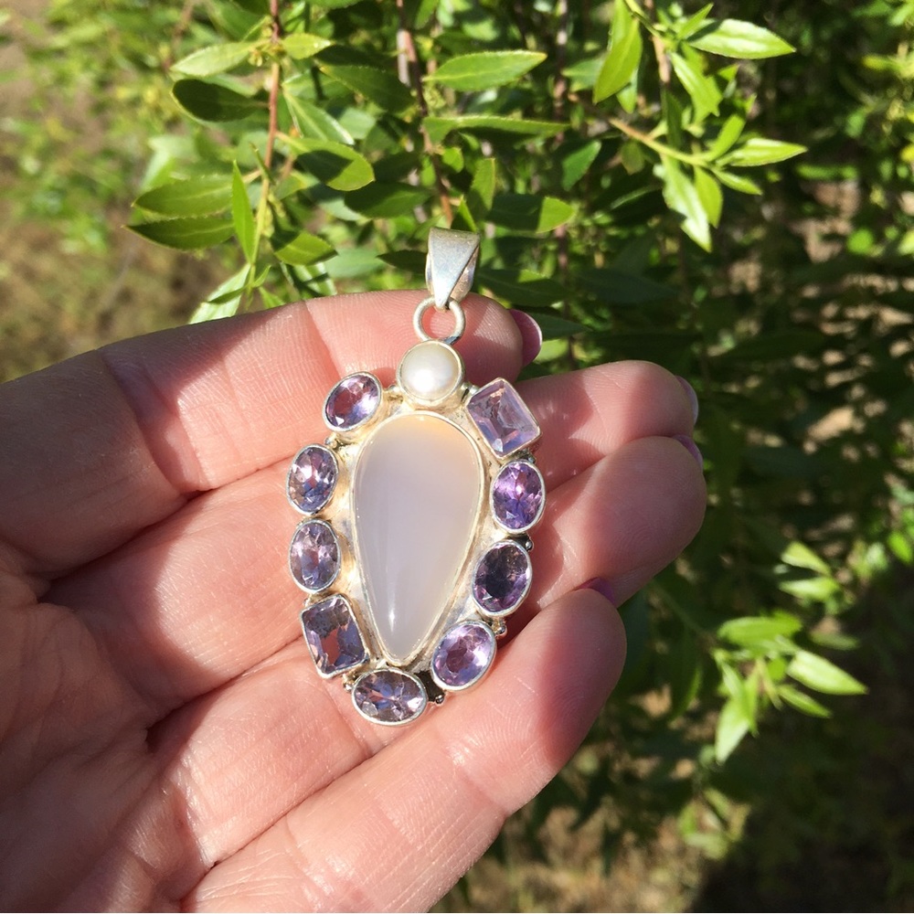 Handmade Sterling & Gemstone Teardrop Pendant